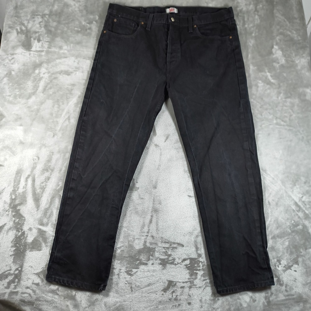 Levis 501 Jeans Mens 40x30 Black Button Fly Straight Leg Denim Skater